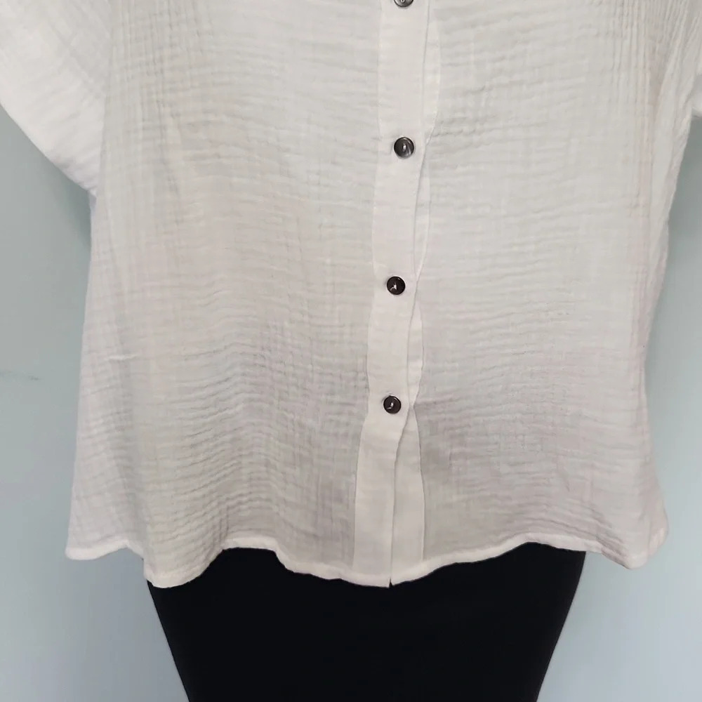 Faroro White Button Down Top High Low Lightweight Summer Blouse - Picture 4 of 12